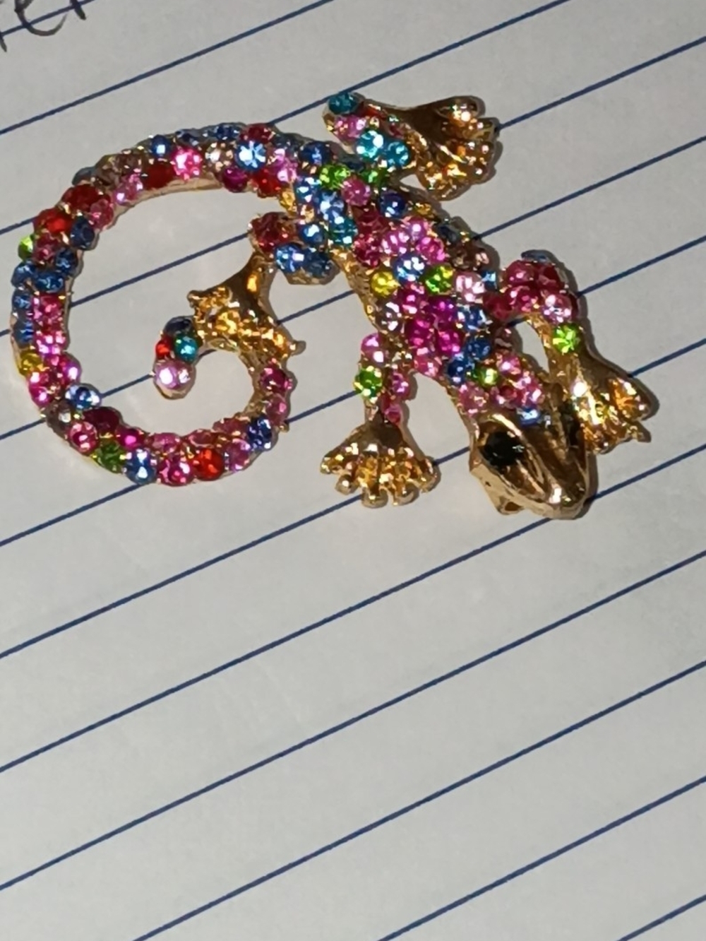 Gold-tone Multicolor Crystal Lizard Brooch - Women Jewelry Brooches